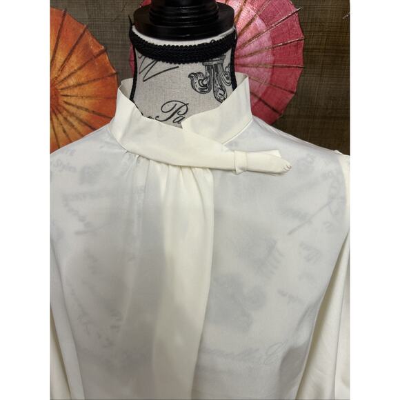 Vintage Prophecy Loop Through Bow Neck Cream Blouse Softgirl Cottagecore Sz 10 - Picture 2 of 7